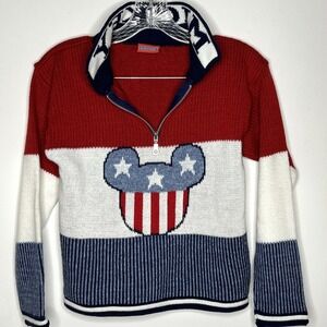 Vintage 90s Disney Mickey For Kids 1/4 Zip Sweater Large 10-12 America Patriotic